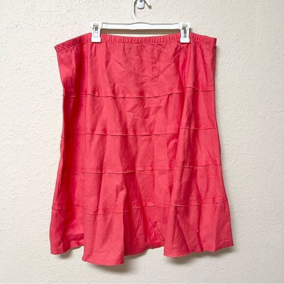Soft Surroundings Skirt Womens 100% Linen Pull On Smocked A-Line Size 3X Tiered - Picture 2 of 6